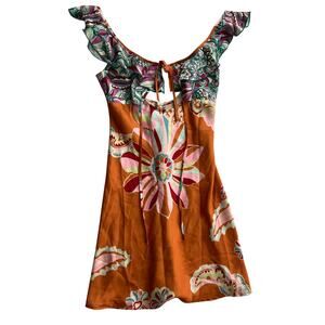 Intimately free satin dress slipdress flirty flutter sleeve floral